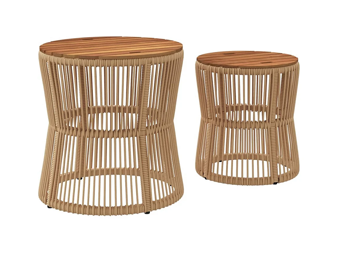 Tables d'appoint de jardin 2pcs dessus en bois beige poly rotin