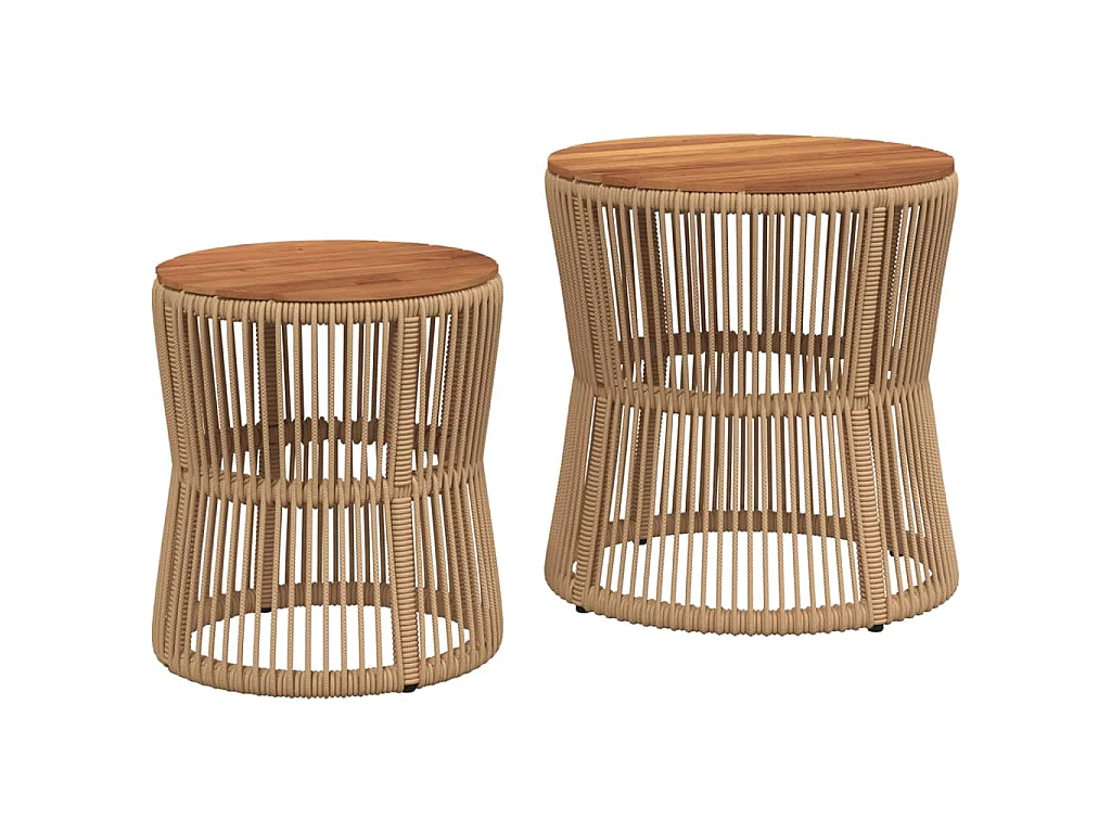 Tuinbijzettafels 2 st met houten blad poly rattan beige