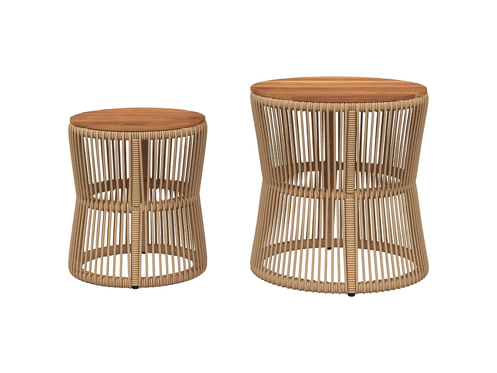 Tuinbijzettafels 2 st met houten blad poly rattan beige