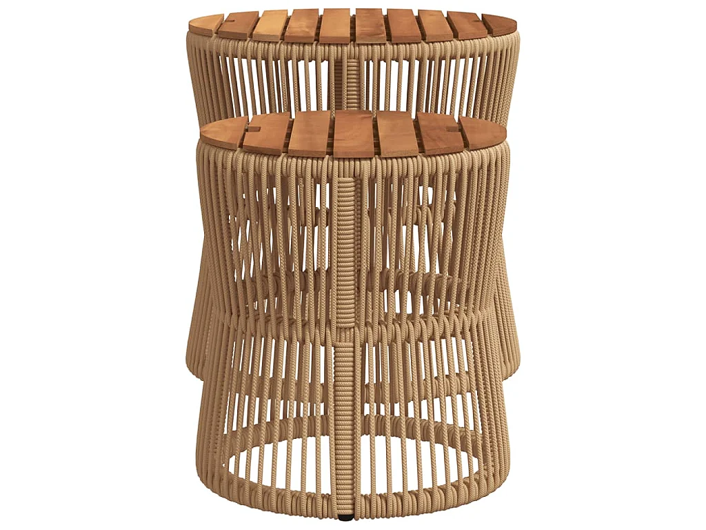 Tuinbijzettafels 2 st met houten blad poly rattan beige