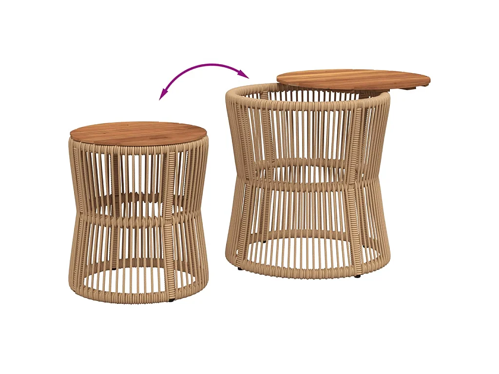 Tuinbijzettafels 2 st met houten blad poly rattan beige