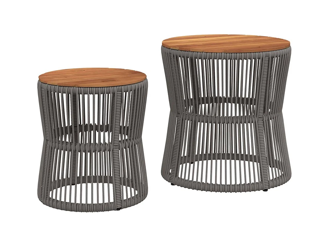 Tables d'appoint de jardin 2 pcs dessus en bois gris poly rotin