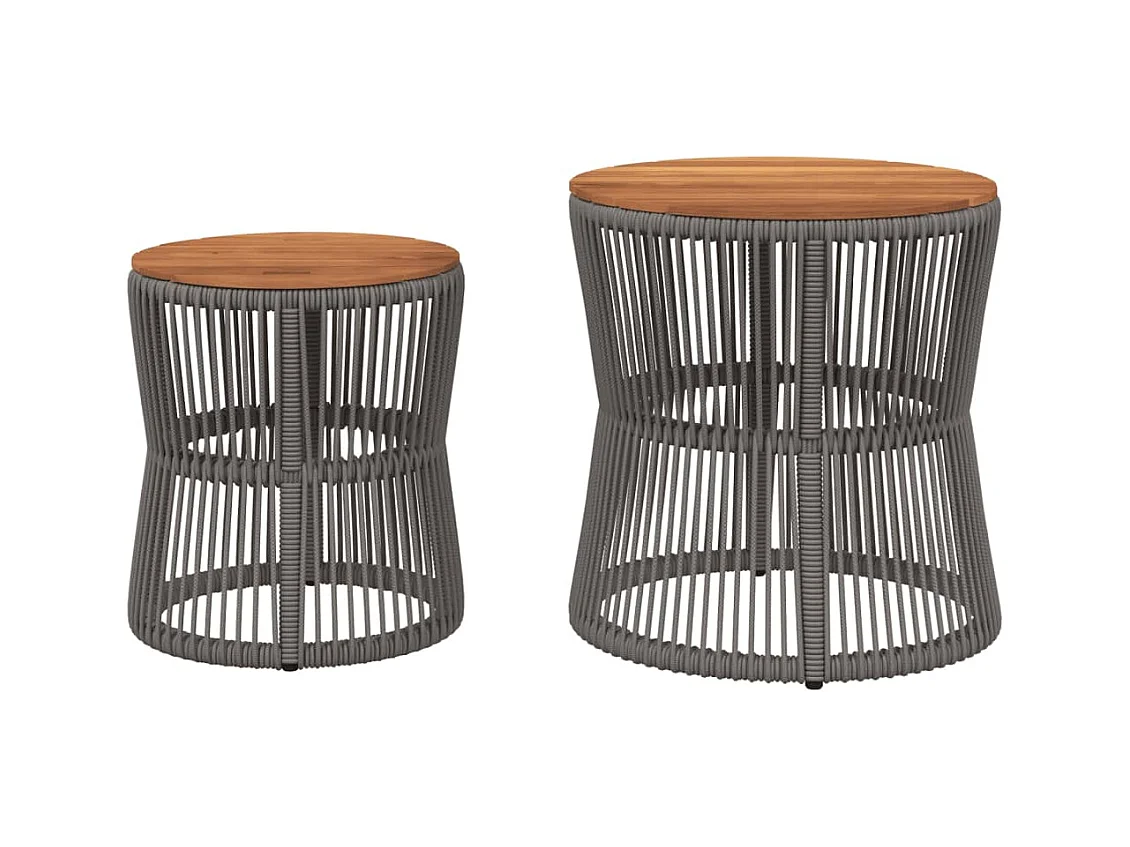 Tables d'appoint de jardin 2 pcs dessus en bois gris poly rotin