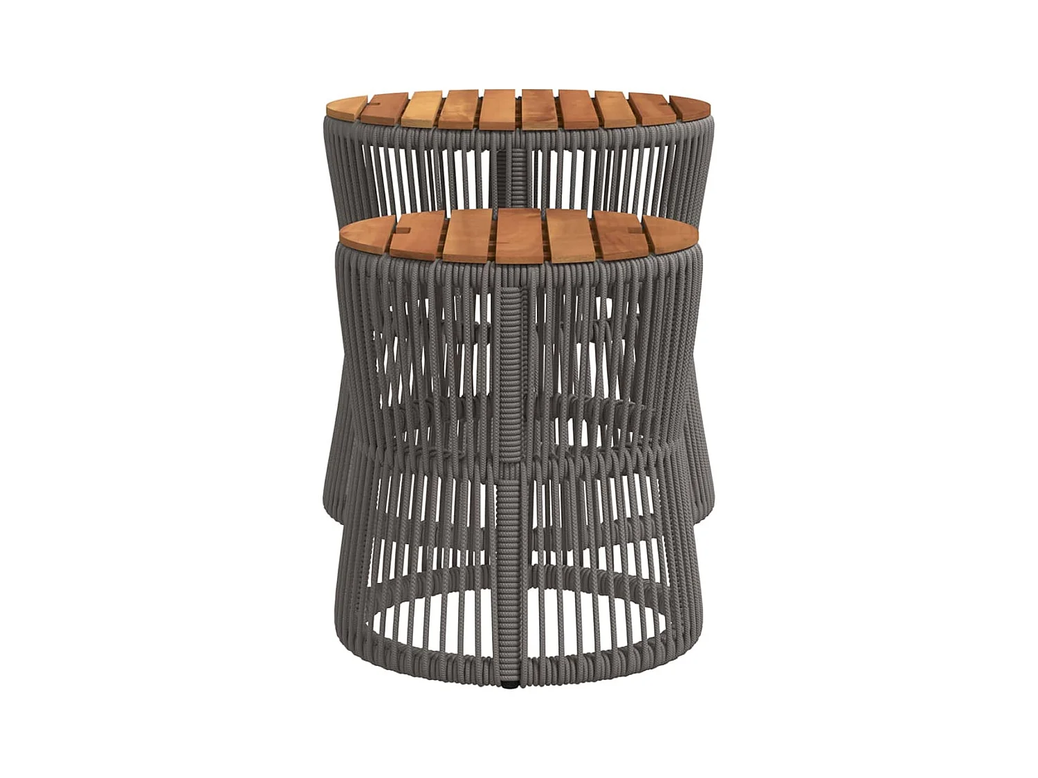 Tables d'appoint de jardin 2 pcs dessus en bois gris poly rotin
