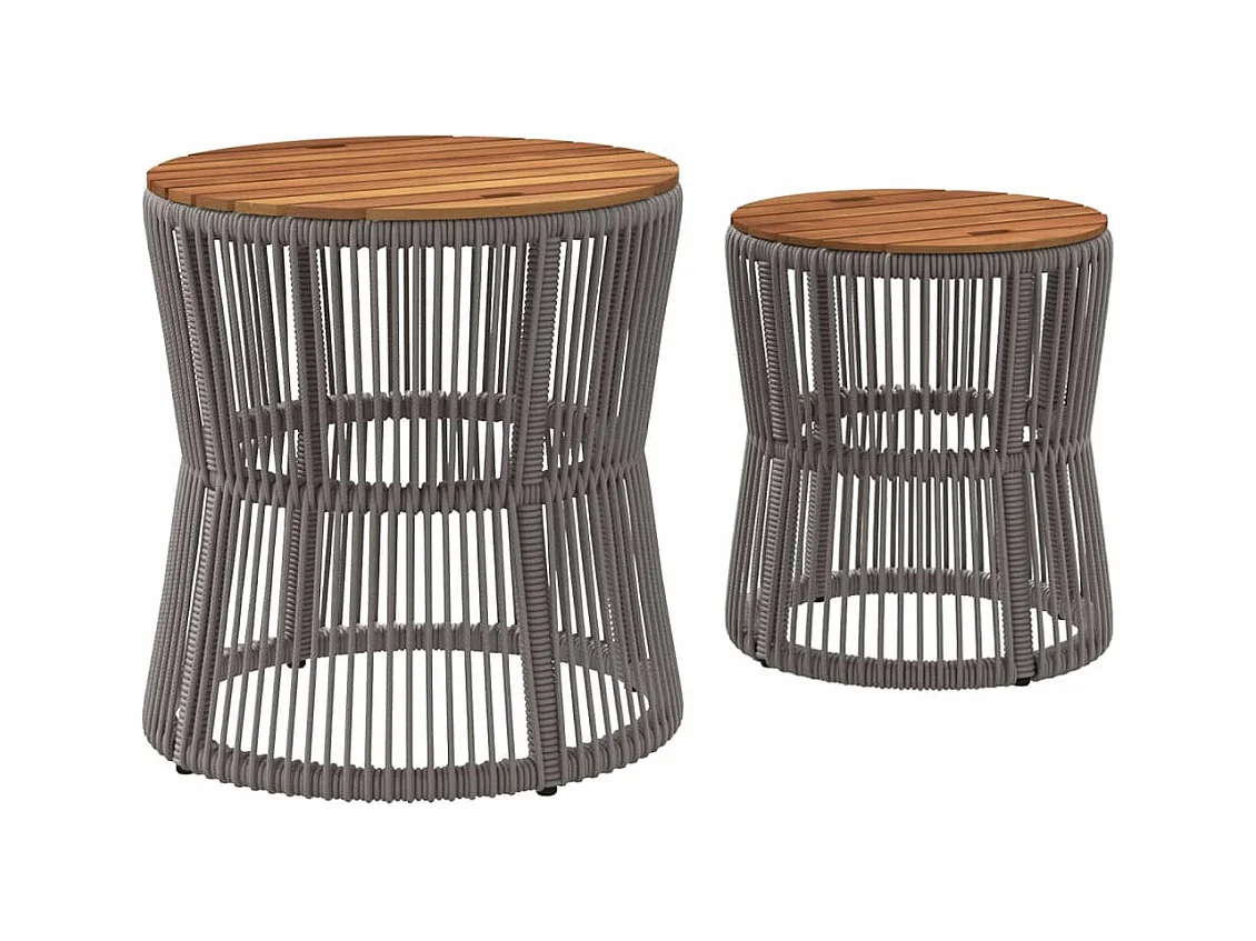 Tables d'appoint de jardin 2 pcs dessus en bois gris poly rotin
