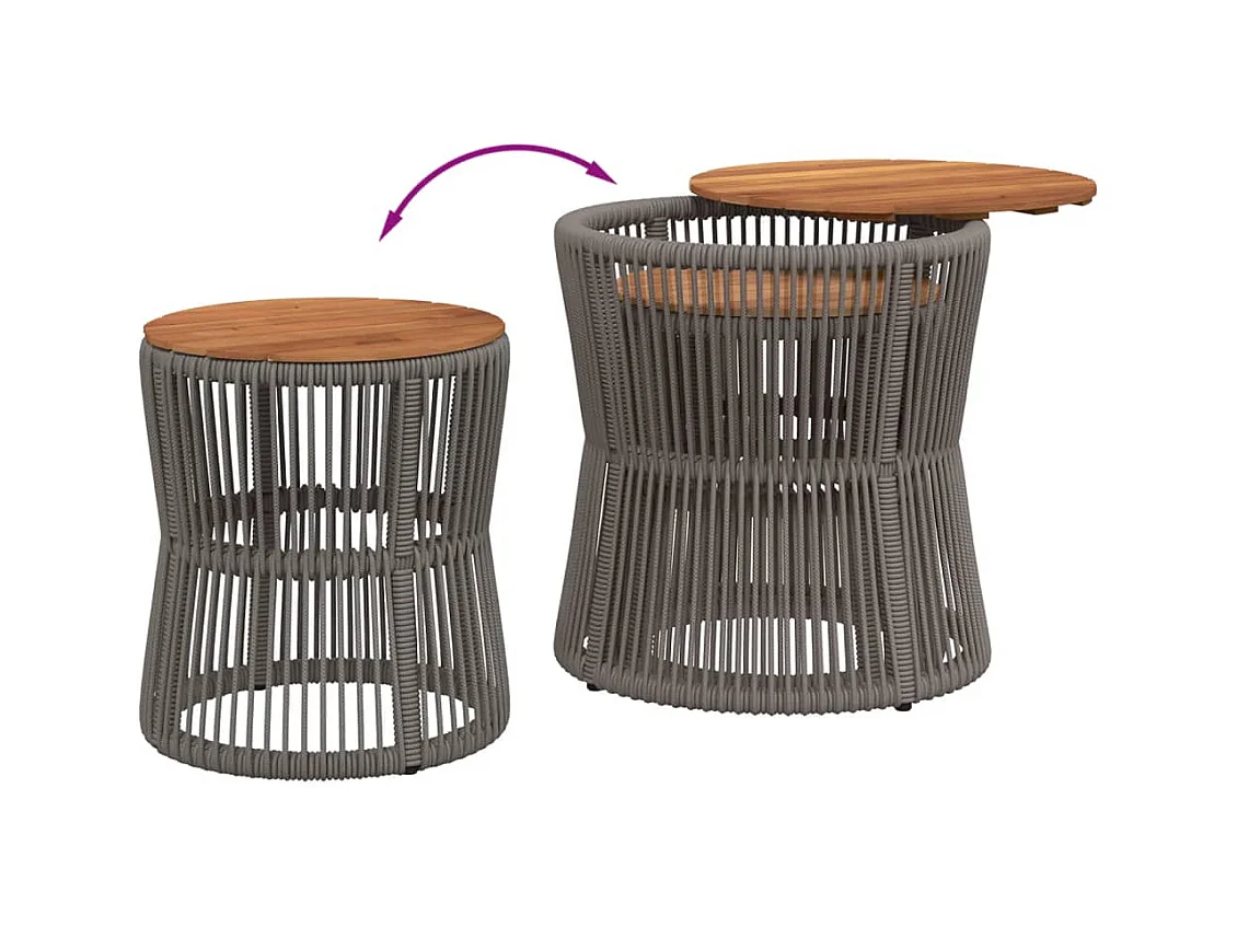 Tables d'appoint de jardin 2 pcs dessus en bois gris poly rotin