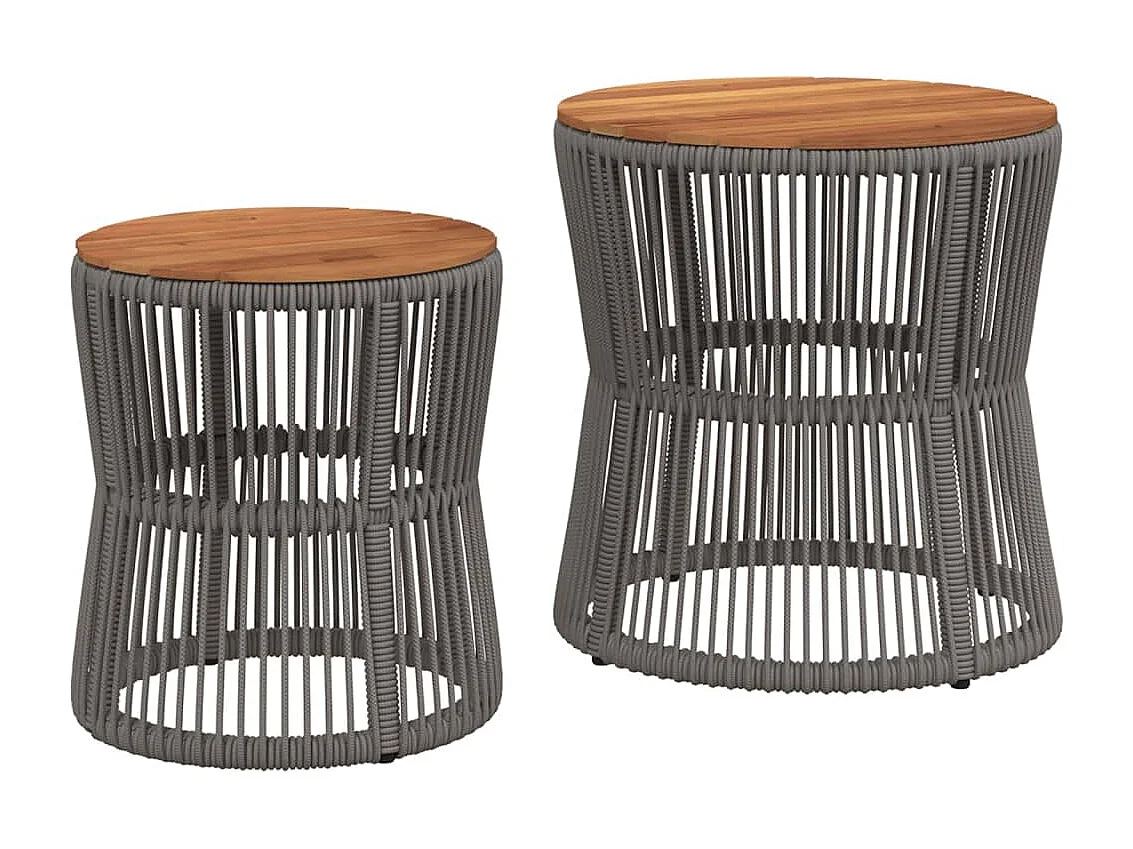 Tables d'appoint de jardin 2 pcs dessus en bois gris poly rotin