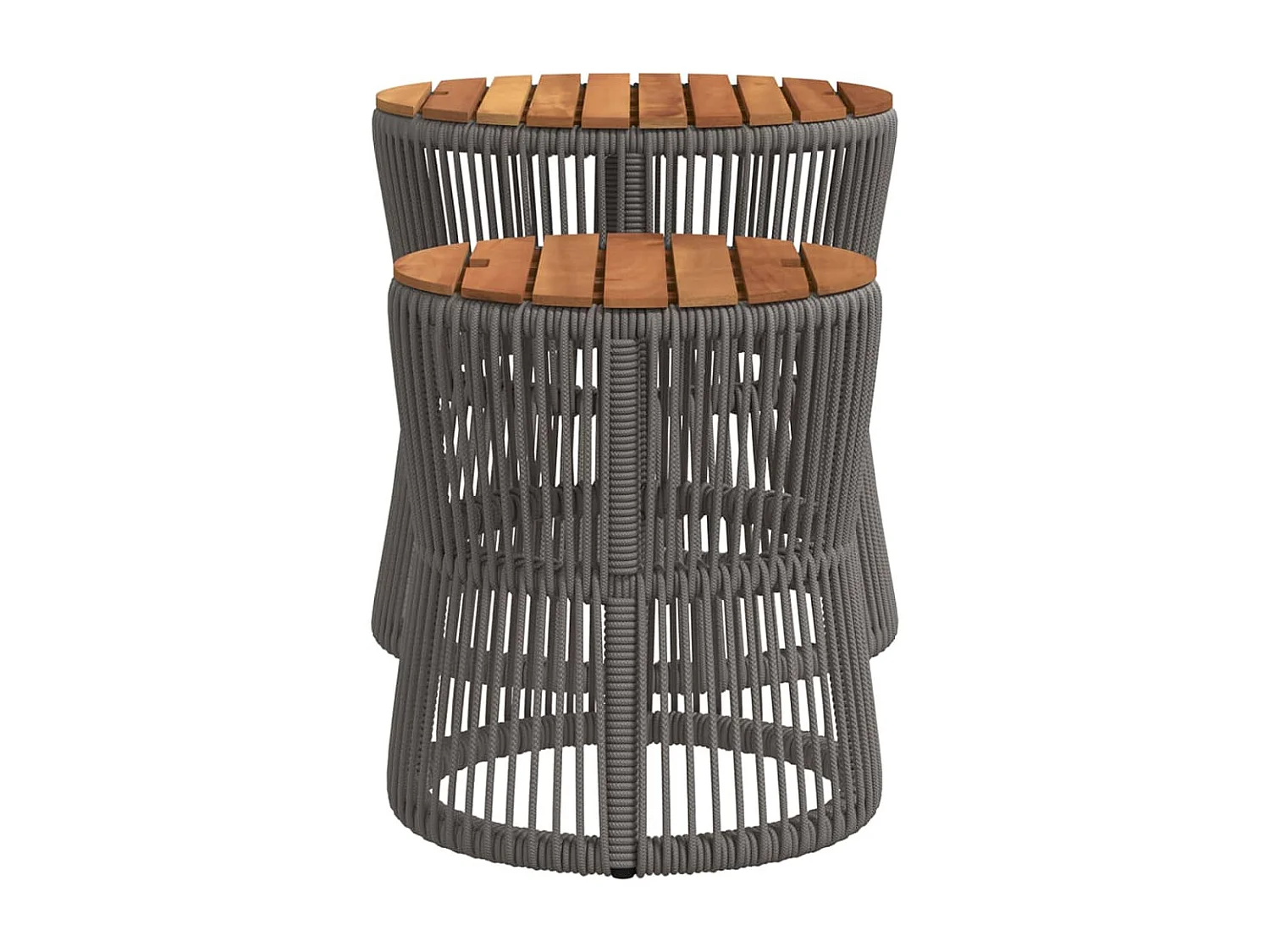 Tables d'appoint de jardin 2 pcs dessus en bois gris poly rotin