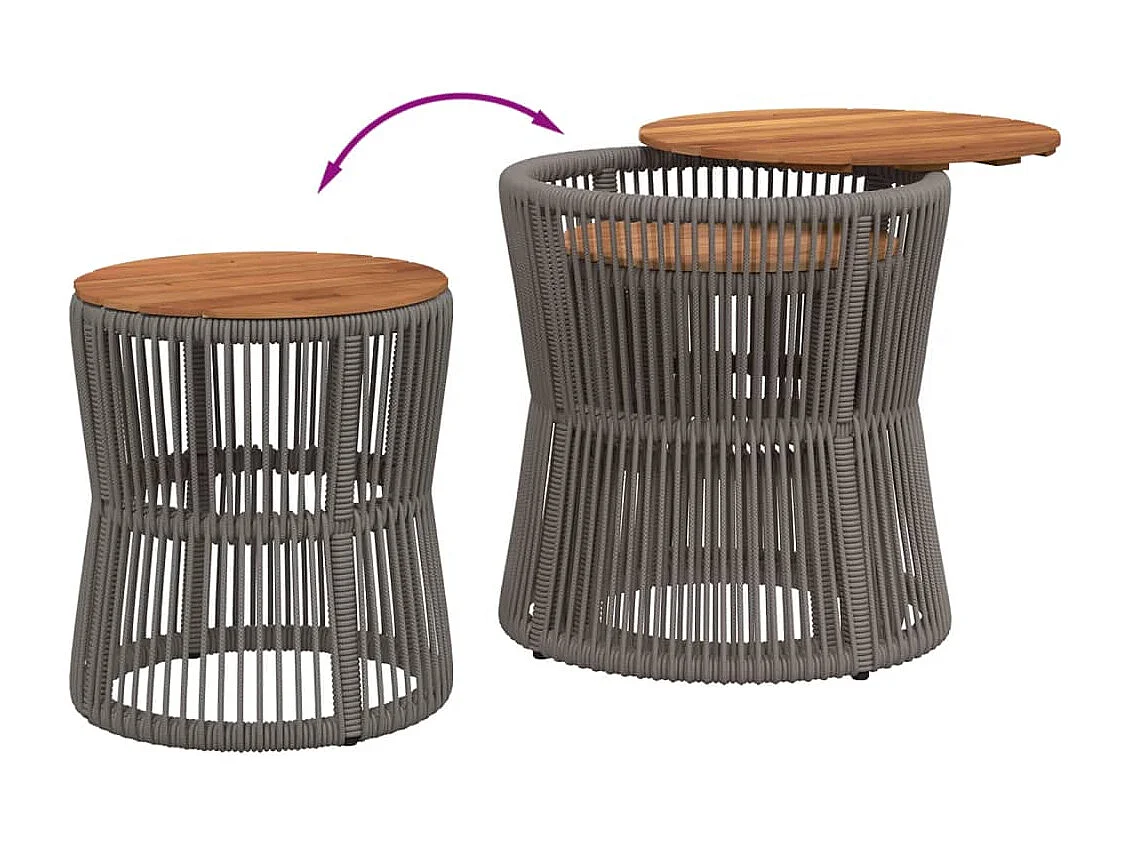 Tables d'appoint de jardin 2 pcs dessus en bois gris poly rotin