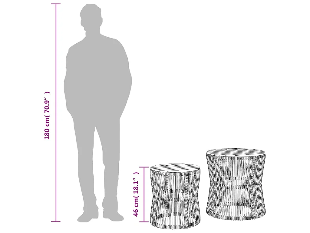 Tuinbijzettafels 2 st met houten blad poly rattan grijs