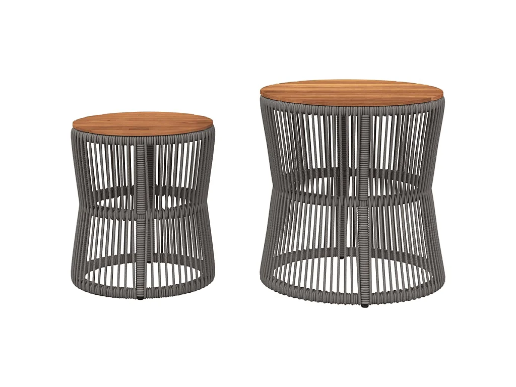 Tuinbijzettafels 2 st met houten blad poly rattan grijs