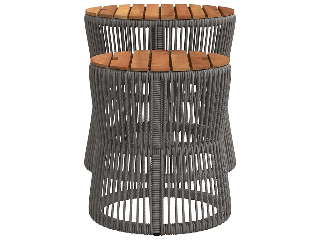 Tuinbijzettafels 2 st met houten blad poly rattan grijs