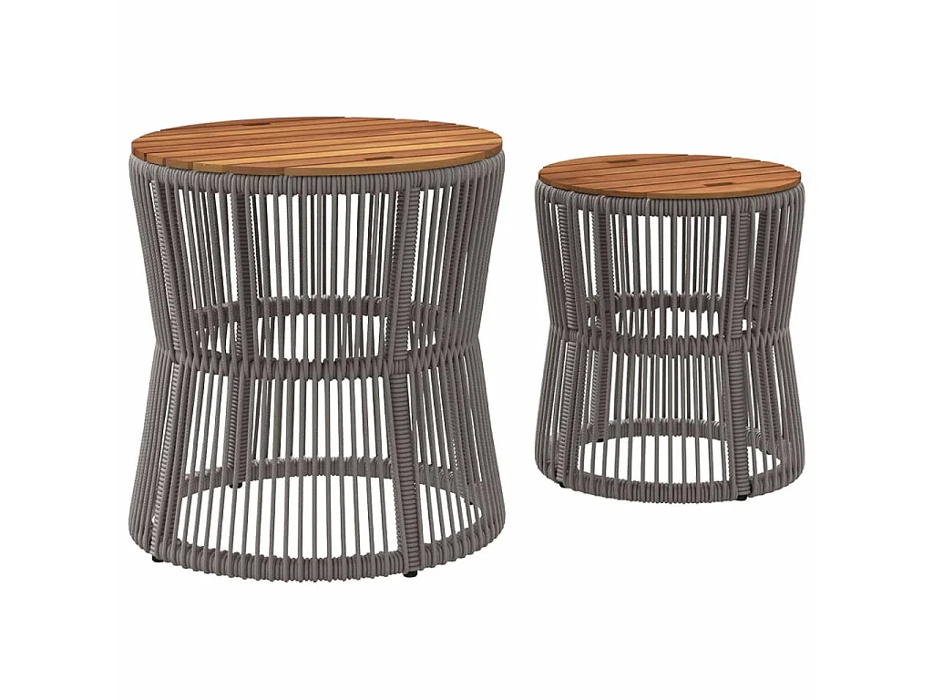 Tuinbijzettafels 2 st met houten blad poly rattan grijs
