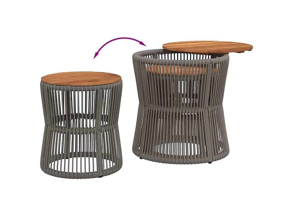 Tuinbijzettafels 2 st met houten blad poly rattan grijs