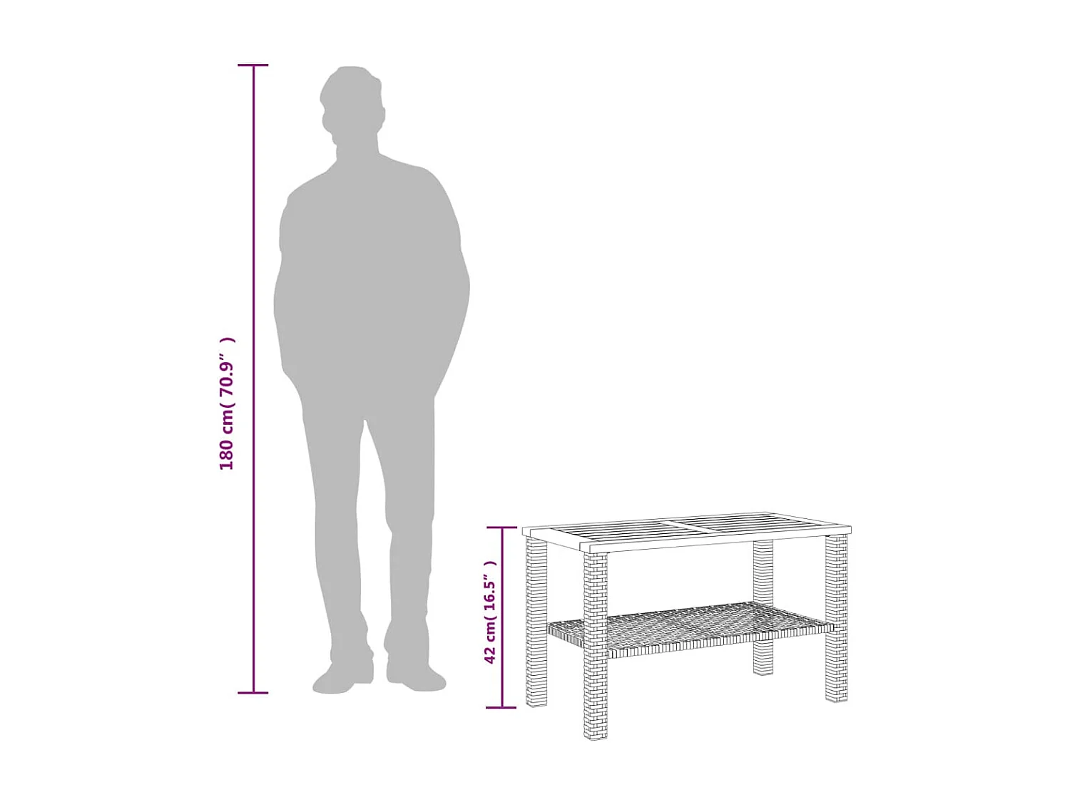 Tuintafel 70x38x42 cm poly rattan en acaciahout zwart