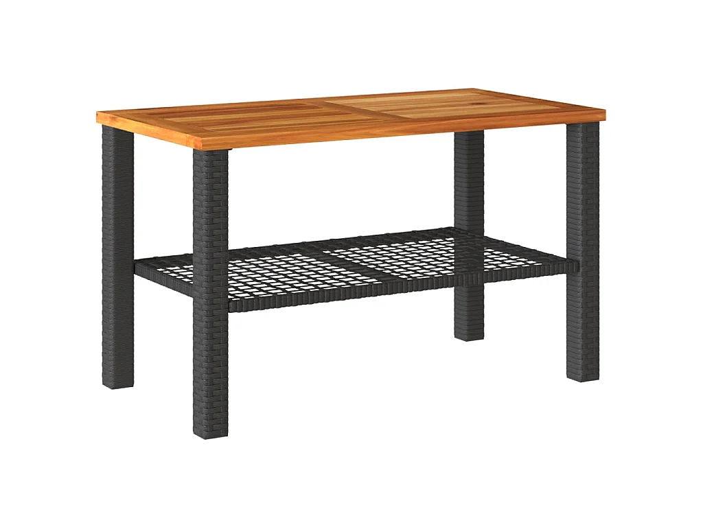 Gartentisch Schwarz 70x38x42 cm Poly Rattan Akazienholz
