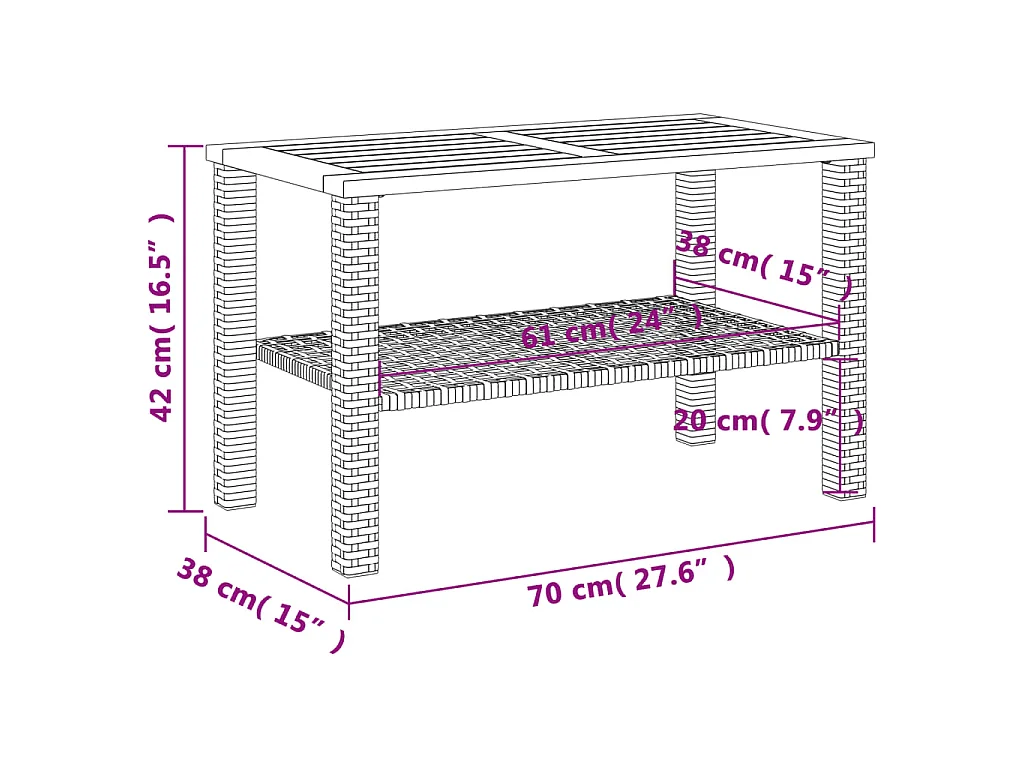 Gartentisch Schwarz 70x38x42 cm Poly Rattan Akazienholz