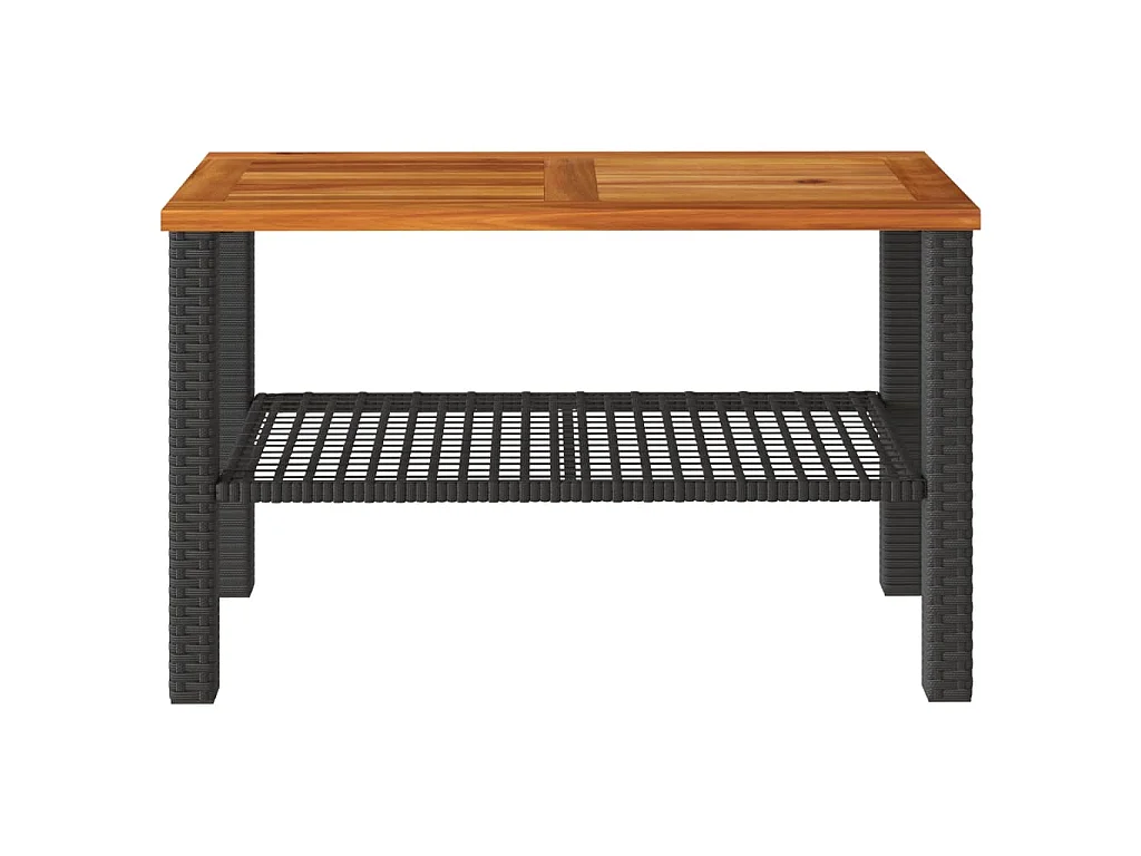 Gartentisch Schwarz 70x38x42 cm Poly Rattan Akazienholz