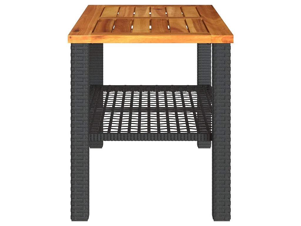 Gartentisch Schwarz 70x38x42 cm Poly Rattan Akazienholz