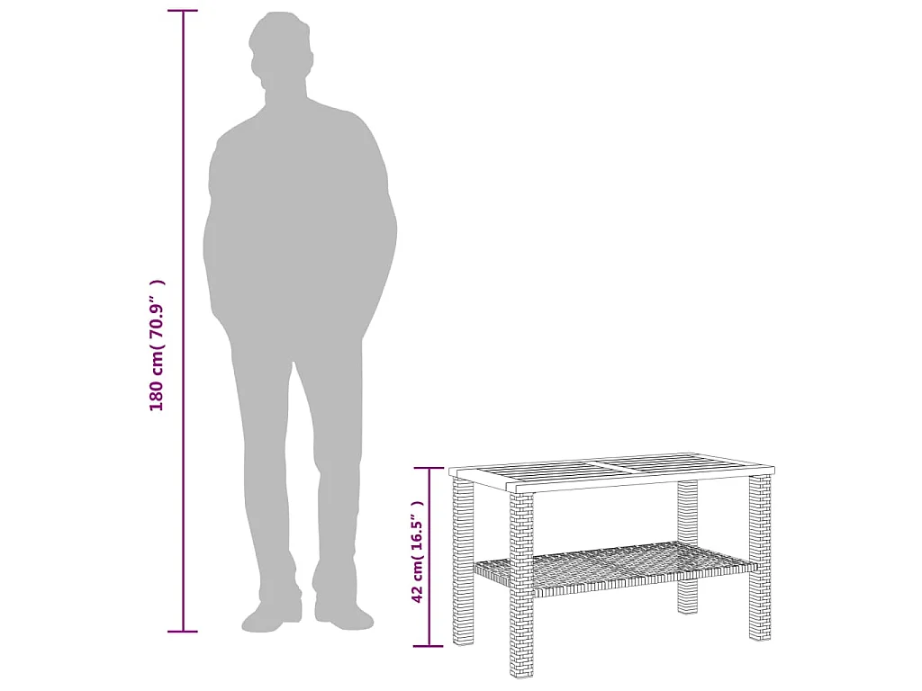Gartentisch Schwarz 70x38x42 cm Poly Rattan Akazienholz