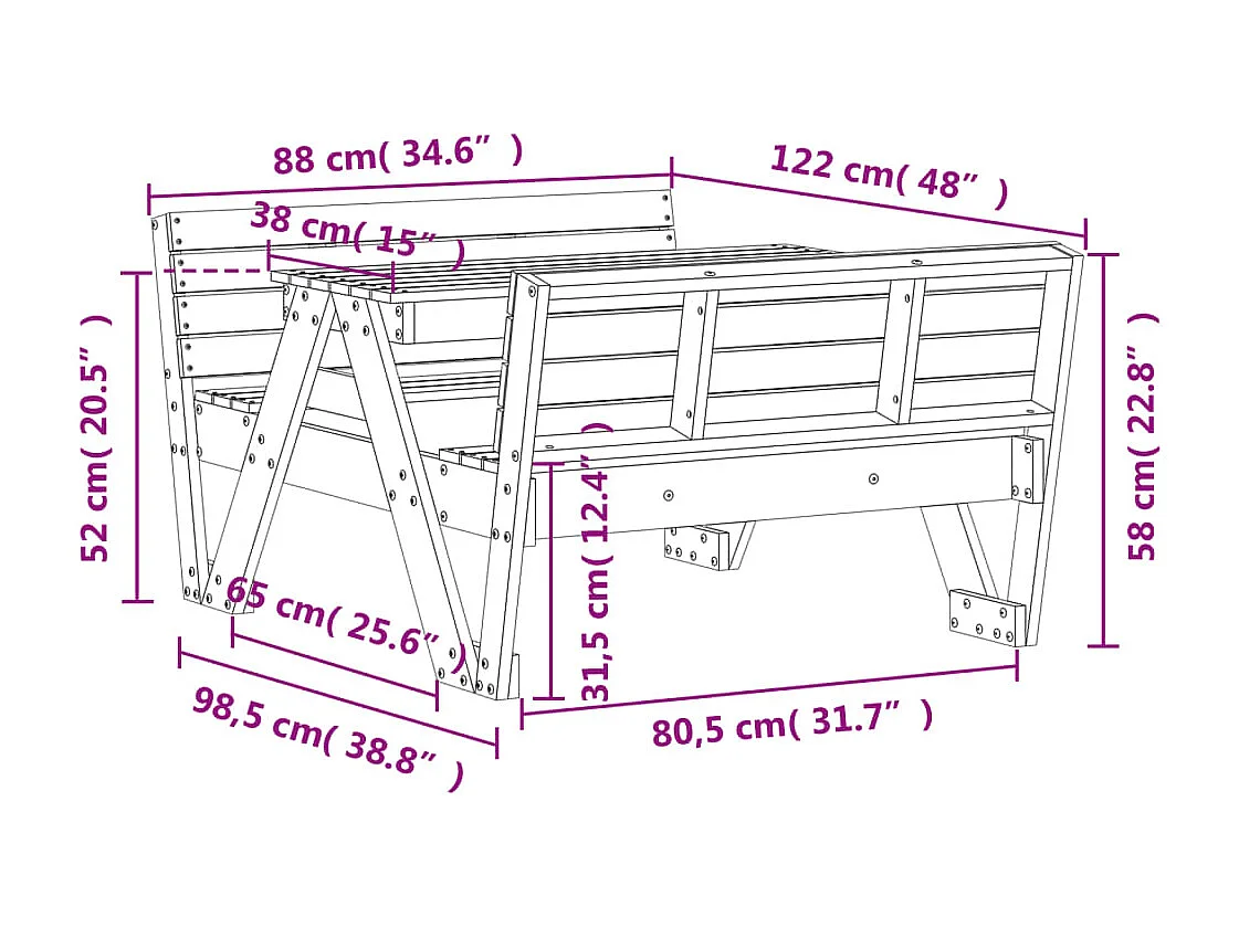 Picknicktafel voor kinderen 88x122x58 cm massief grenenhout wit