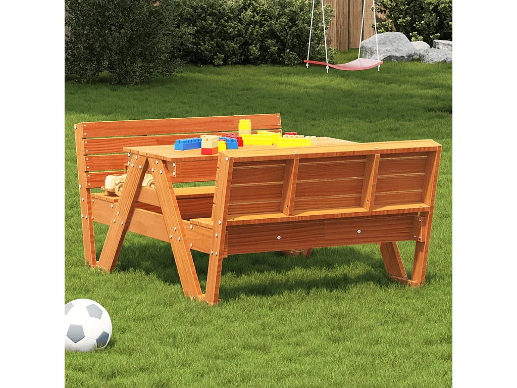 Picknicktisch für Kinder Wachsbraun 88x122x58 cm Massivholz