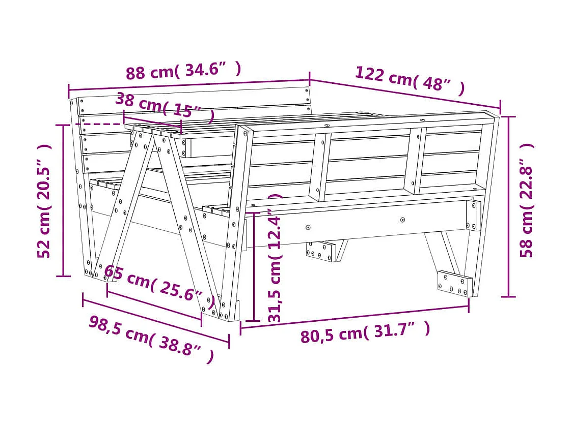 Picknicktisch für Kinder Wachsbraun 88x122x58 cm Massivholz