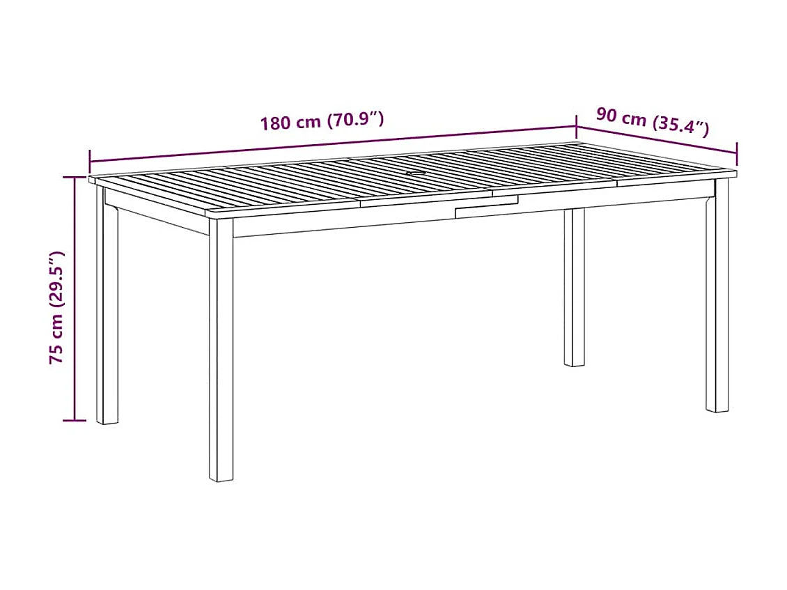 Mesa de jantar p/ jardim 180x90x75 cm madeira de acácia maciça