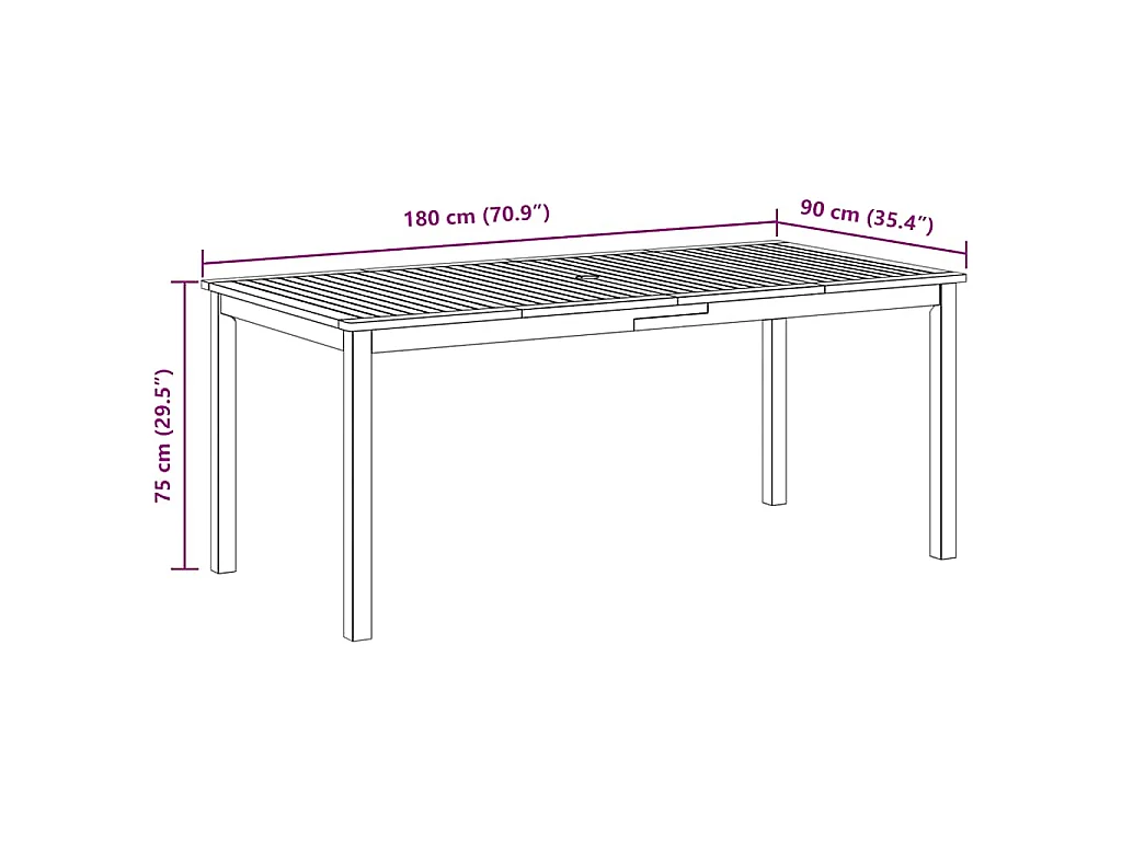 Tavolo da Pranzo da Giardino 180x90x75 cm Legno Massello Acacia