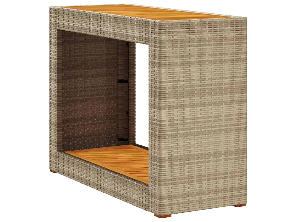 Garten-Beistelltisch mit Holzplatte Beige Poly Rattan