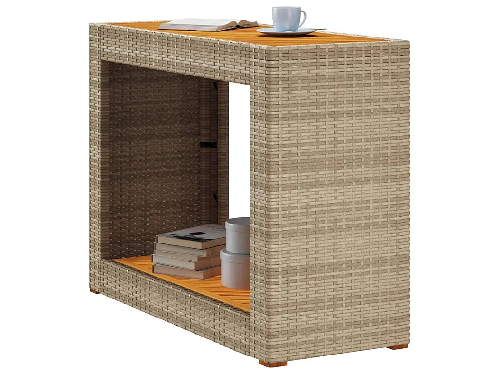 Garten-Beistelltisch mit Holzplatte Beige Poly Rattan