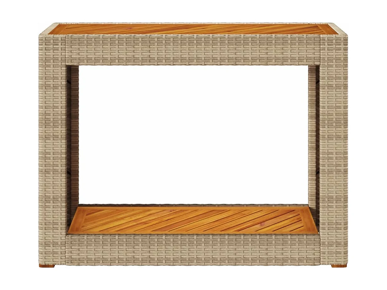 Garten-Beistelltisch mit Holzplatte Beige Poly Rattan