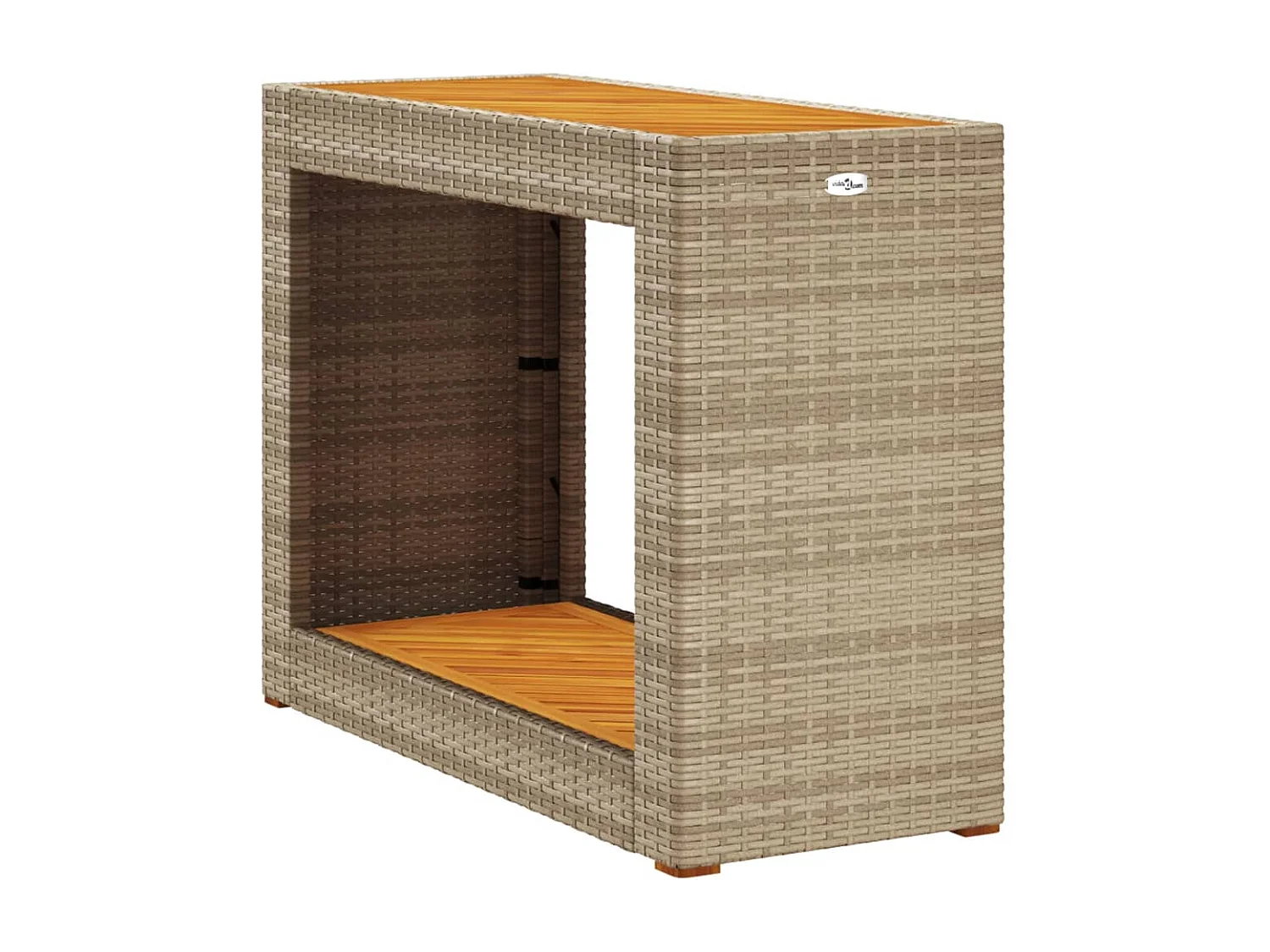 Garten-Beistelltisch mit Holzplatte Beige Poly Rattan