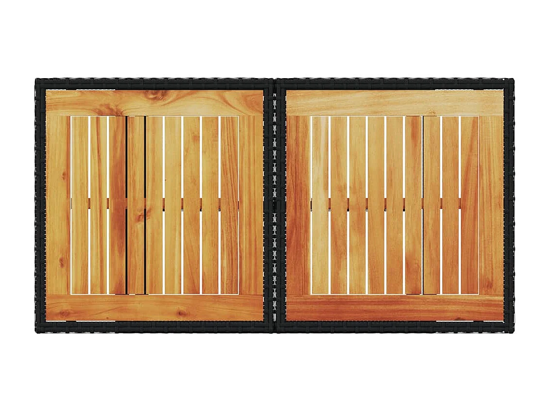 Mesa de jardín ratán PE y madera de acacia negro 100x55x73 cm