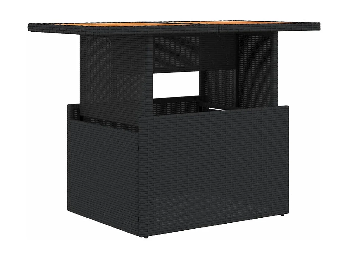 Table de jardin noir 100x55x73 cm résine tressée et bois acacia