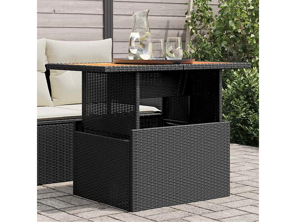 Table de jardin noir 100x55x73 cm résine tressée et bois acacia