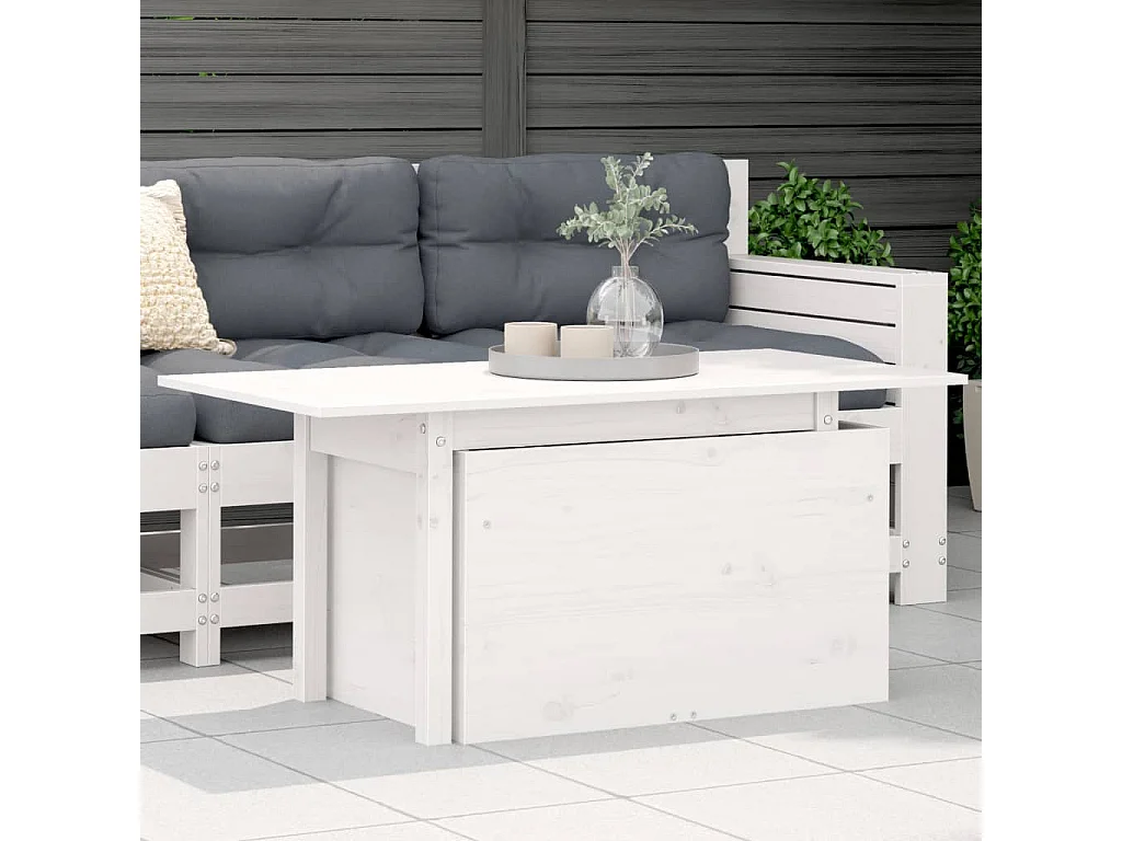 Table de jardin blanc 100x50x75 cm bois massif de pin