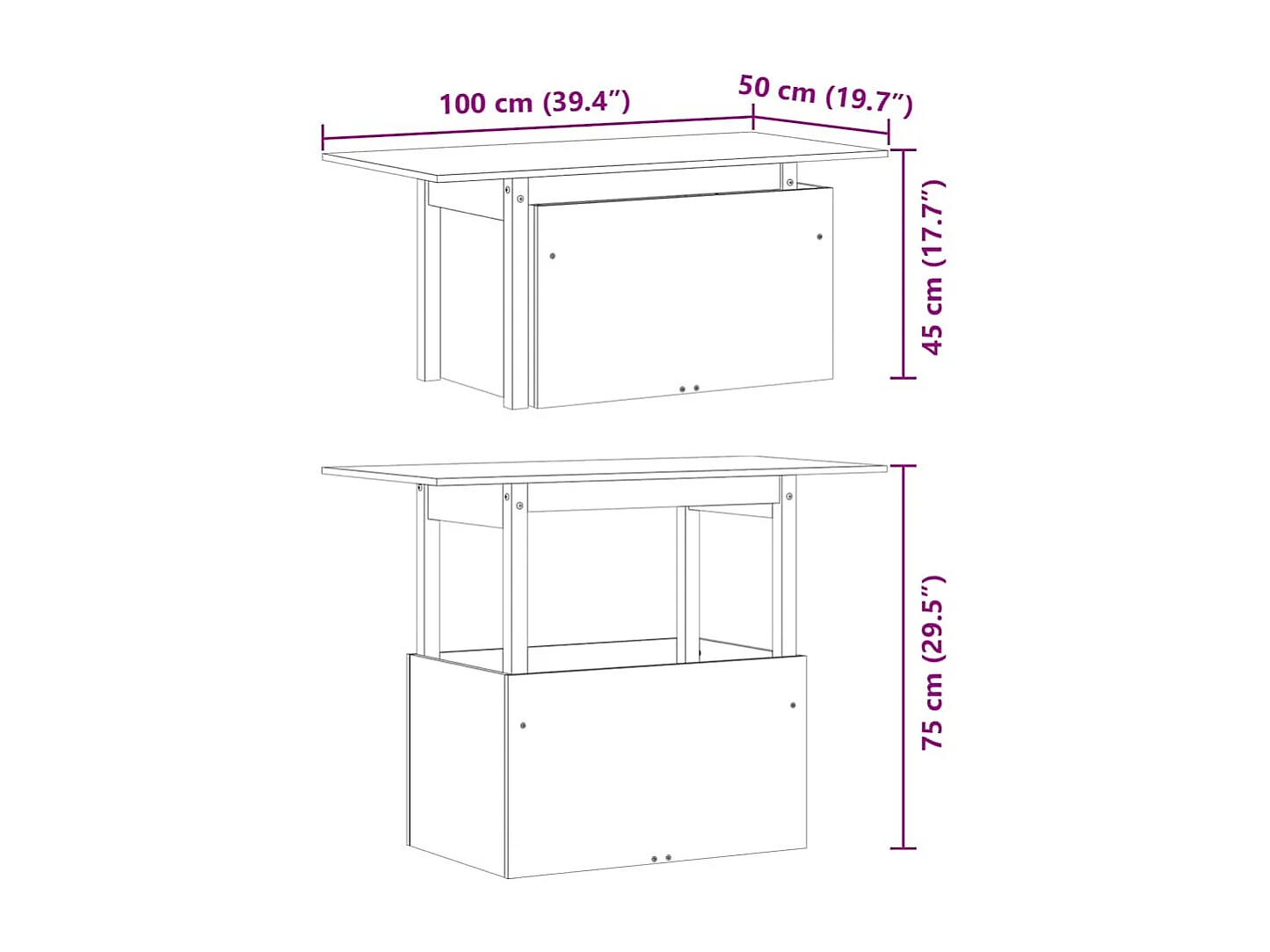 Table de jardin blanc 100x50x75 cm bois massif de pin