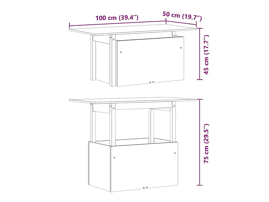 Table de jardin blanc 100x50x75 cm bois massif de pin