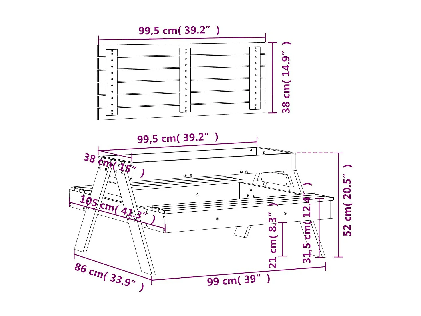 Table de pique-nique et bac à sable enfants bois massif douglas