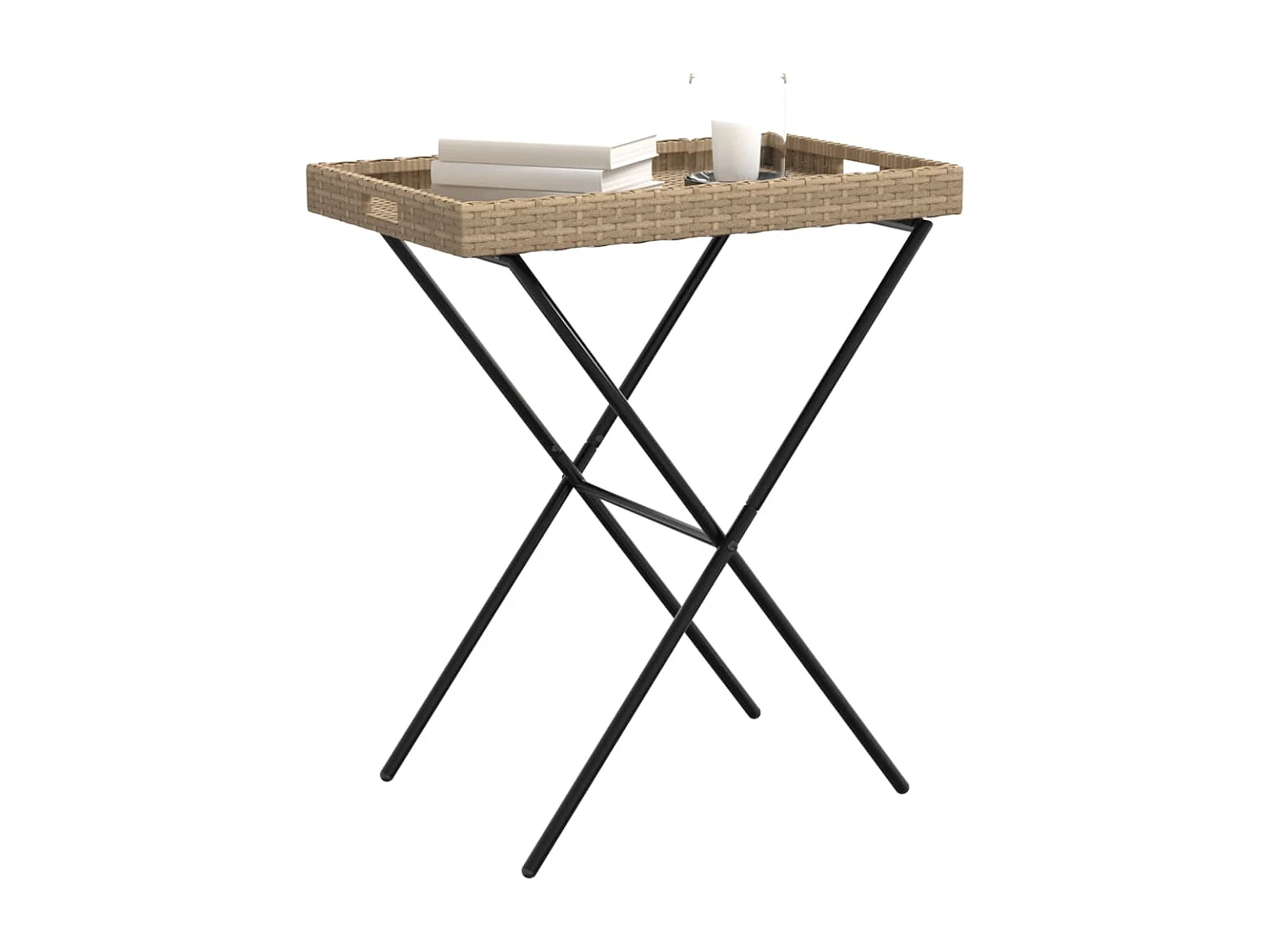 Dienbladtafel inklapbaar 65x40x75 cm poly rattan beige