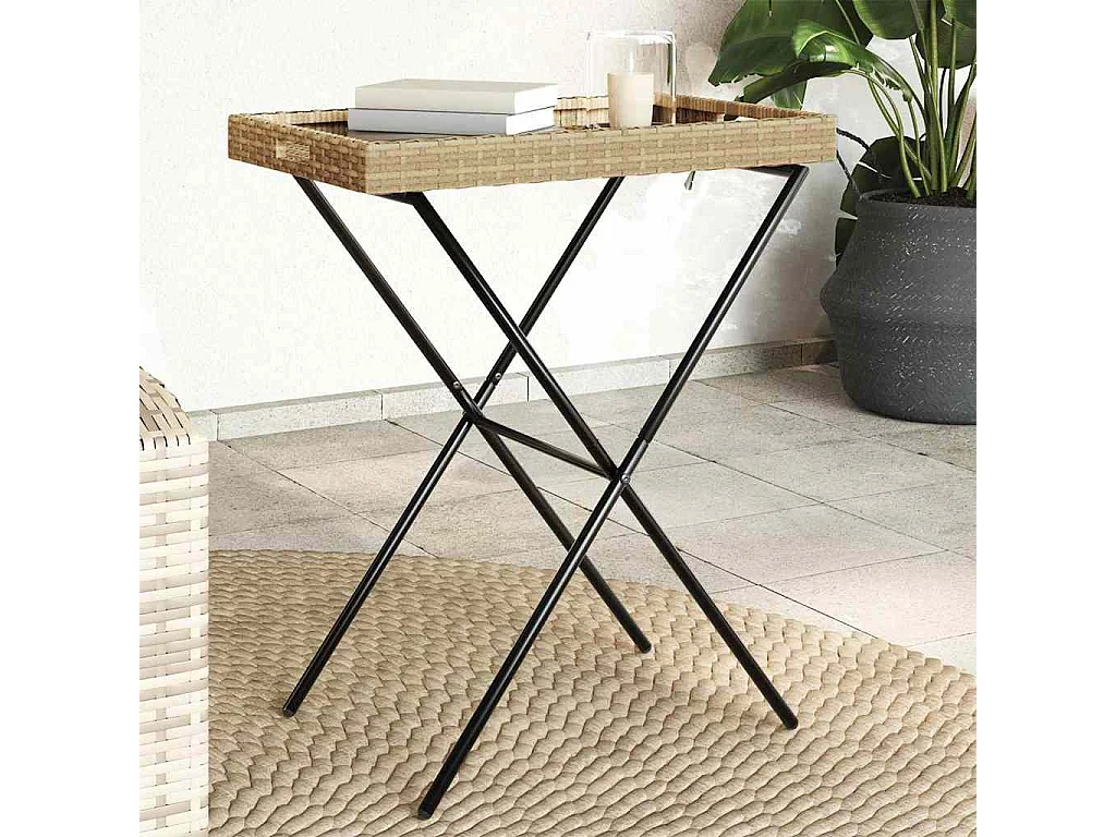 Dienbladtafel inklapbaar 65x40x75 cm poly rattan beige