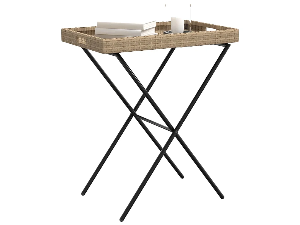 Dienbladtafel inklapbaar 65x40x75 cm poly rattan beige