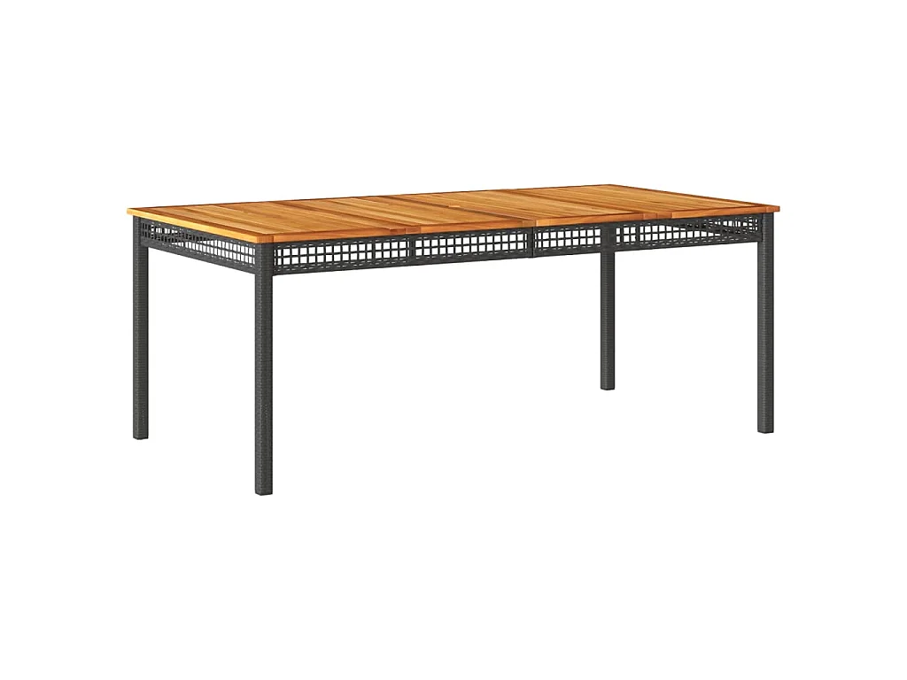 Table de jardin noir 180x90x75 cm résine tressée et bois acacia