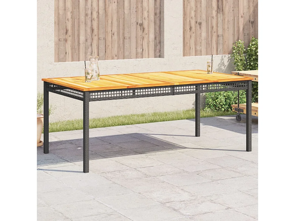 Table de jardin noir 180x90x75 cm résine tressée et bois acacia