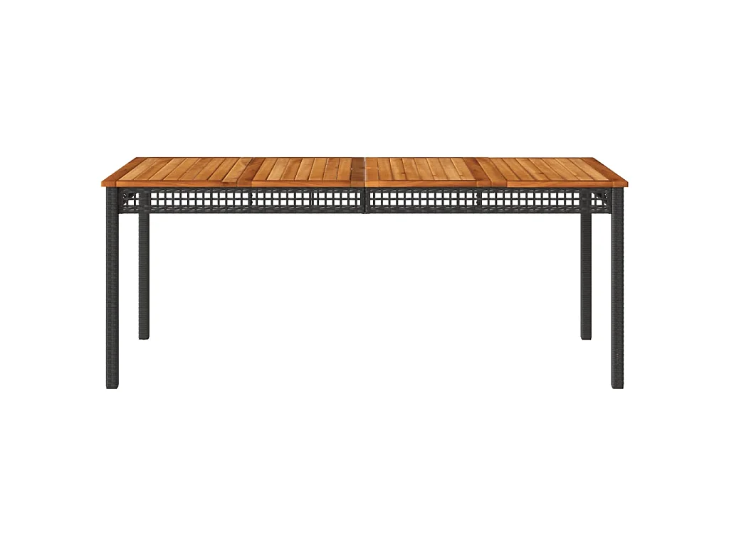 Table de jardin noir 180x90x75 cm résine tressée et bois acacia