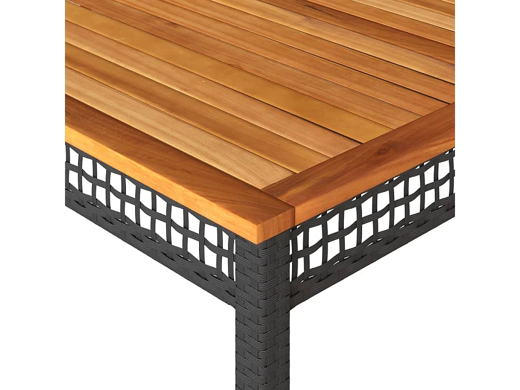 Table de jardin noir 180x90x75 cm résine tressée et bois acacia