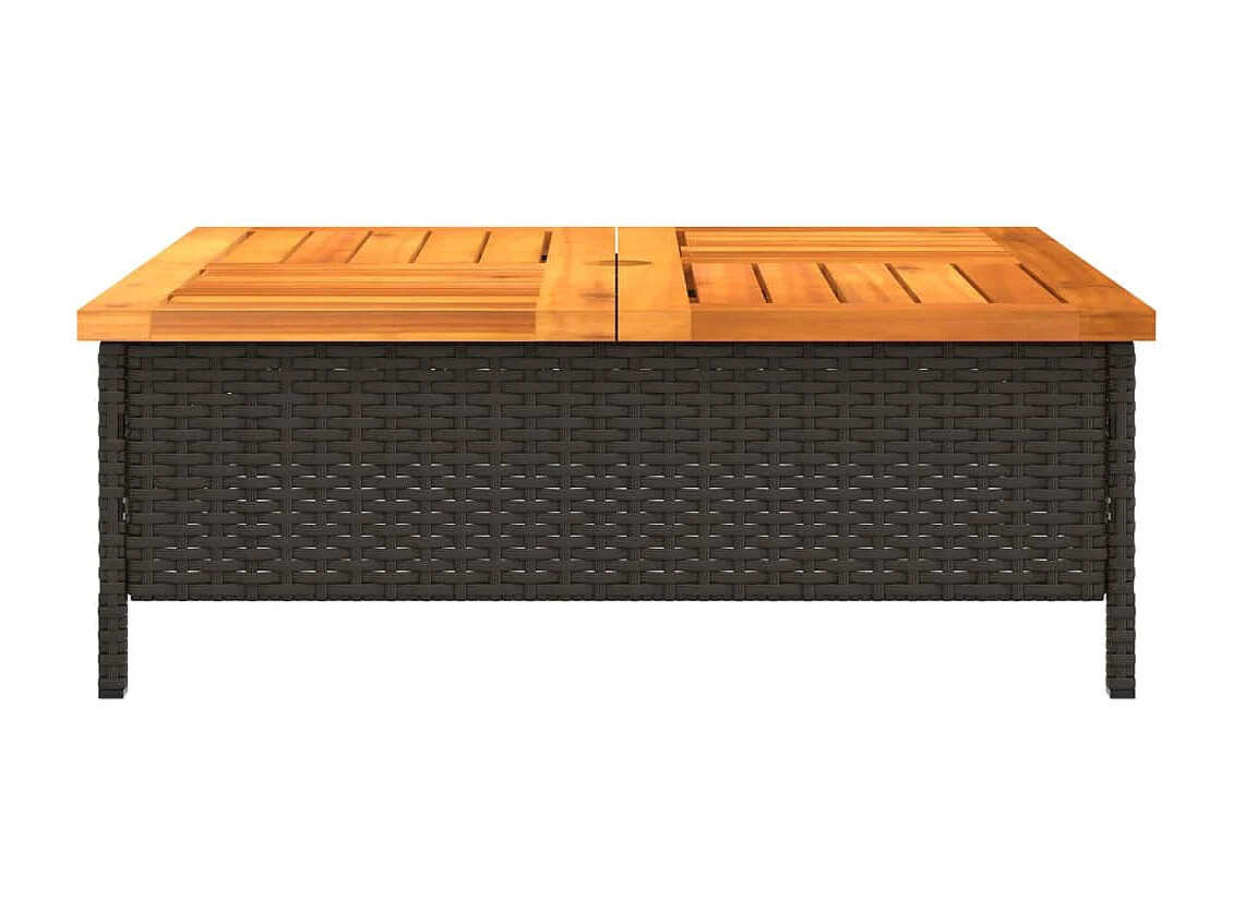 Gartentisch Schwarz 70x70x25 cm Rattan und Akazienholz