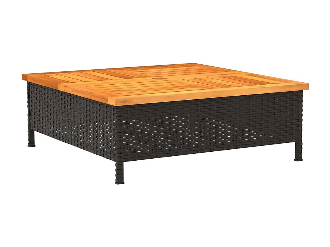 Table de jardin noir 70x70x25 cm résine tressée et bois acacia