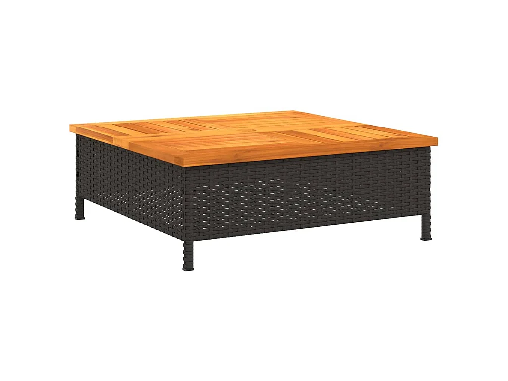Tuintafel 70x70x25 cm poly rattan en acaciahout zwart